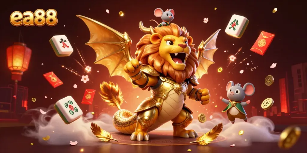 Engage with EA88's thrilling online casino world featuring golden armor chimera and dynamic game elements.