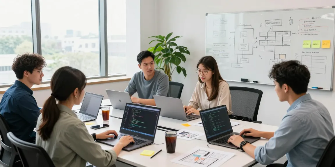 WPS Official Website team collaboration on software projects in a modern office.